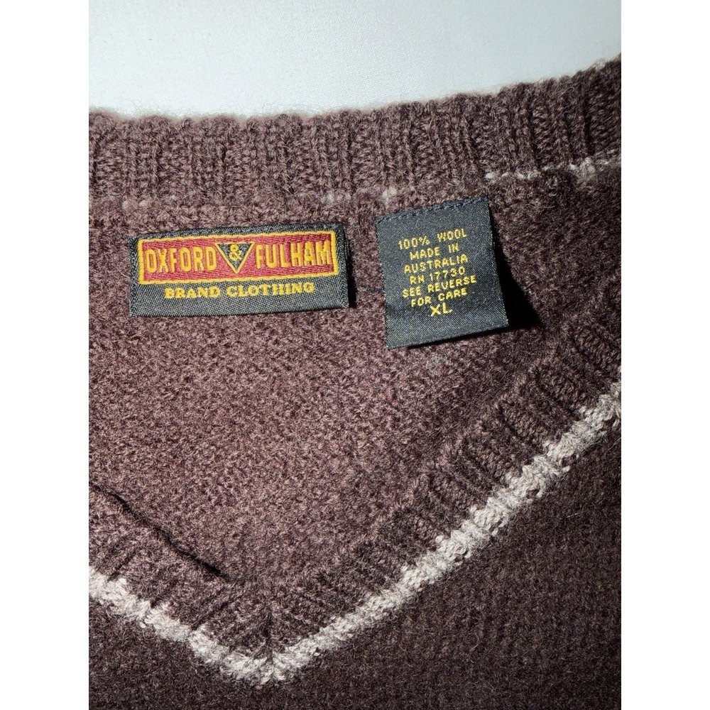 VTG Oxford Fulham Wool Pullover Men Extra Large Brown Sweater - Picture 3 of 6